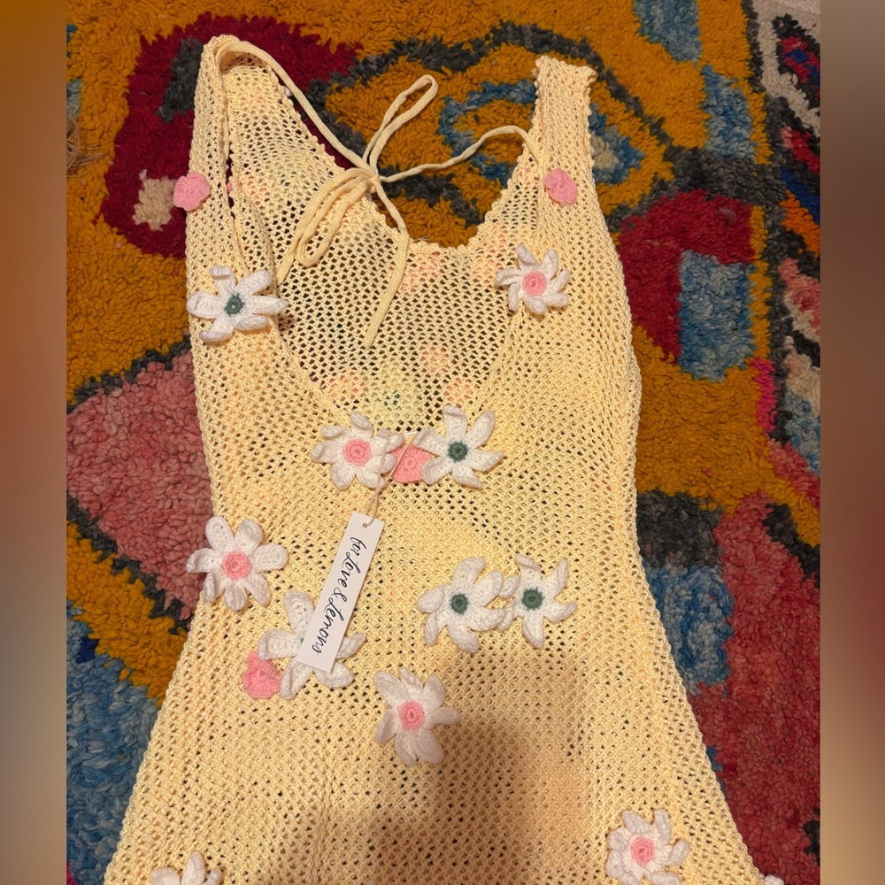 For Love And Lemons Yellow Crochet Dress with Floral Accents - Picture 2 of 3
